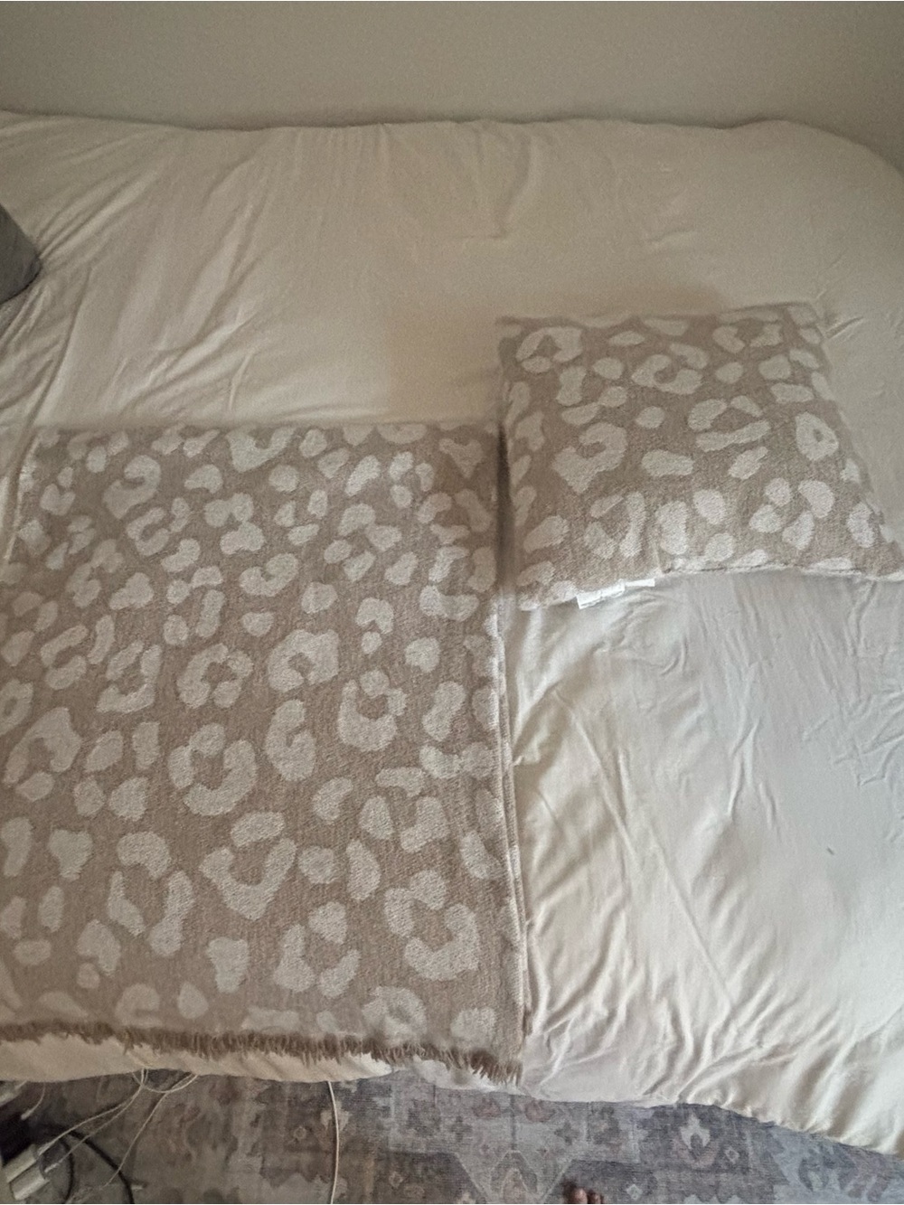 Soft Neutral Leopard Print Throw Blanket + Decorative Pillow – Like New